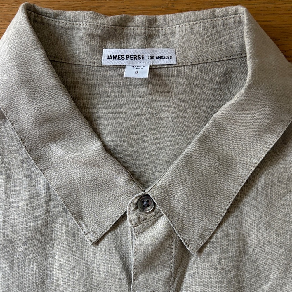 James Perse Light Tan 100% Linen Button-Down Shirt - Picture 2 of 6